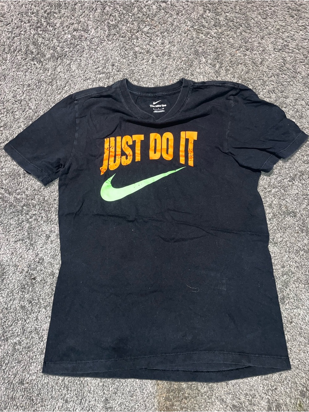 Nike Black Tee with Orange "JUST DO IT" and Green Swoosh